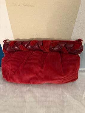 Vintage Distinctive Styling Red Corduroy Braided Frame Clutch Bag